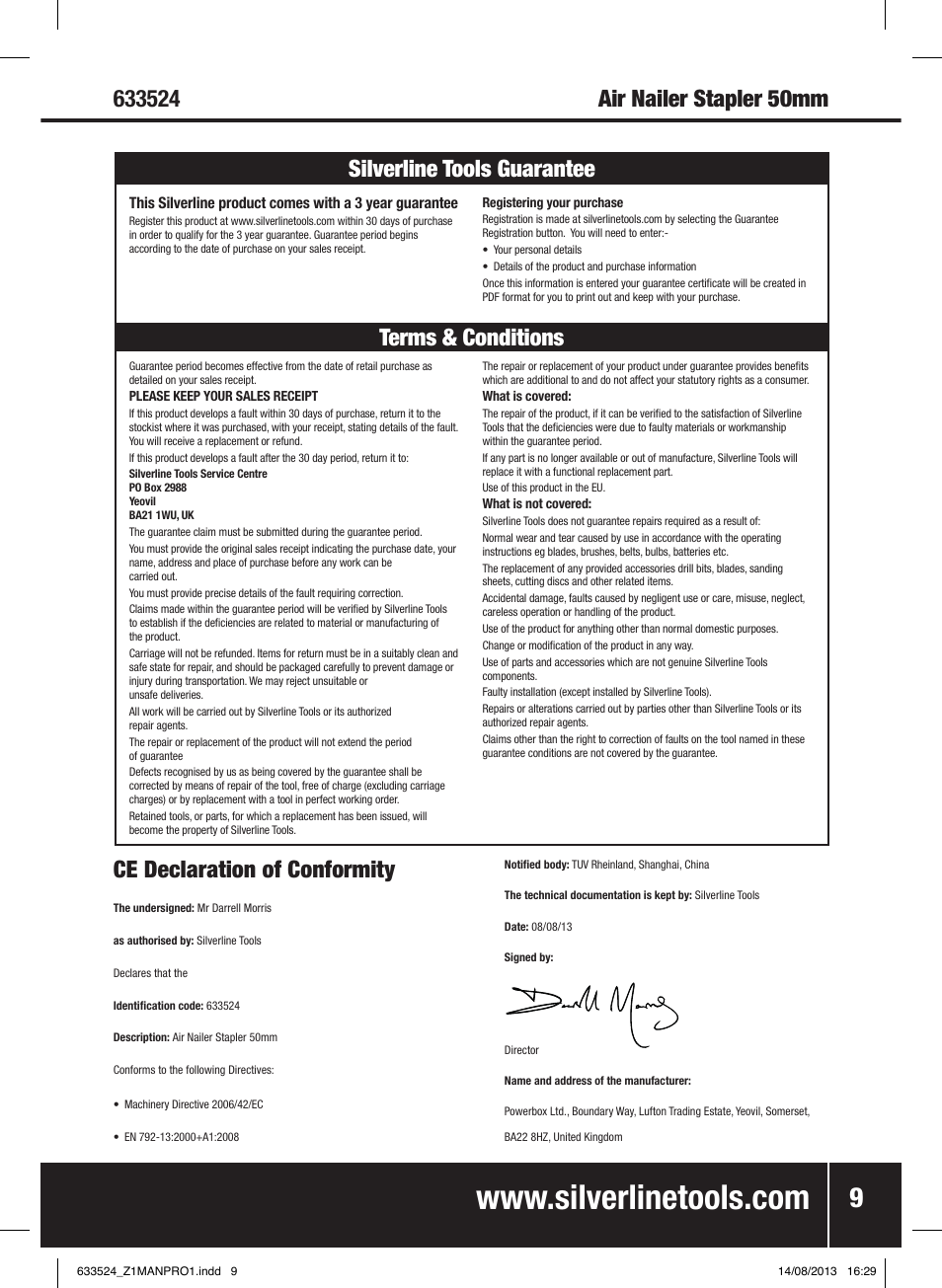 Terms & conditions silverline tools guarantee | Silverline Air Nailer Stapler 50mm User Manual | Page 10 / 44