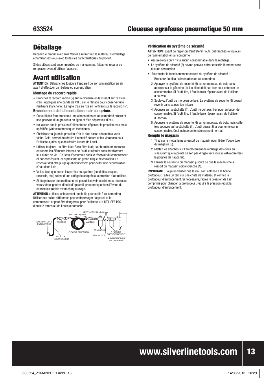 Déballage, Avant utilisation | Silverline Air Nailer Stapler 50mm User Manual | Page 14 / 44