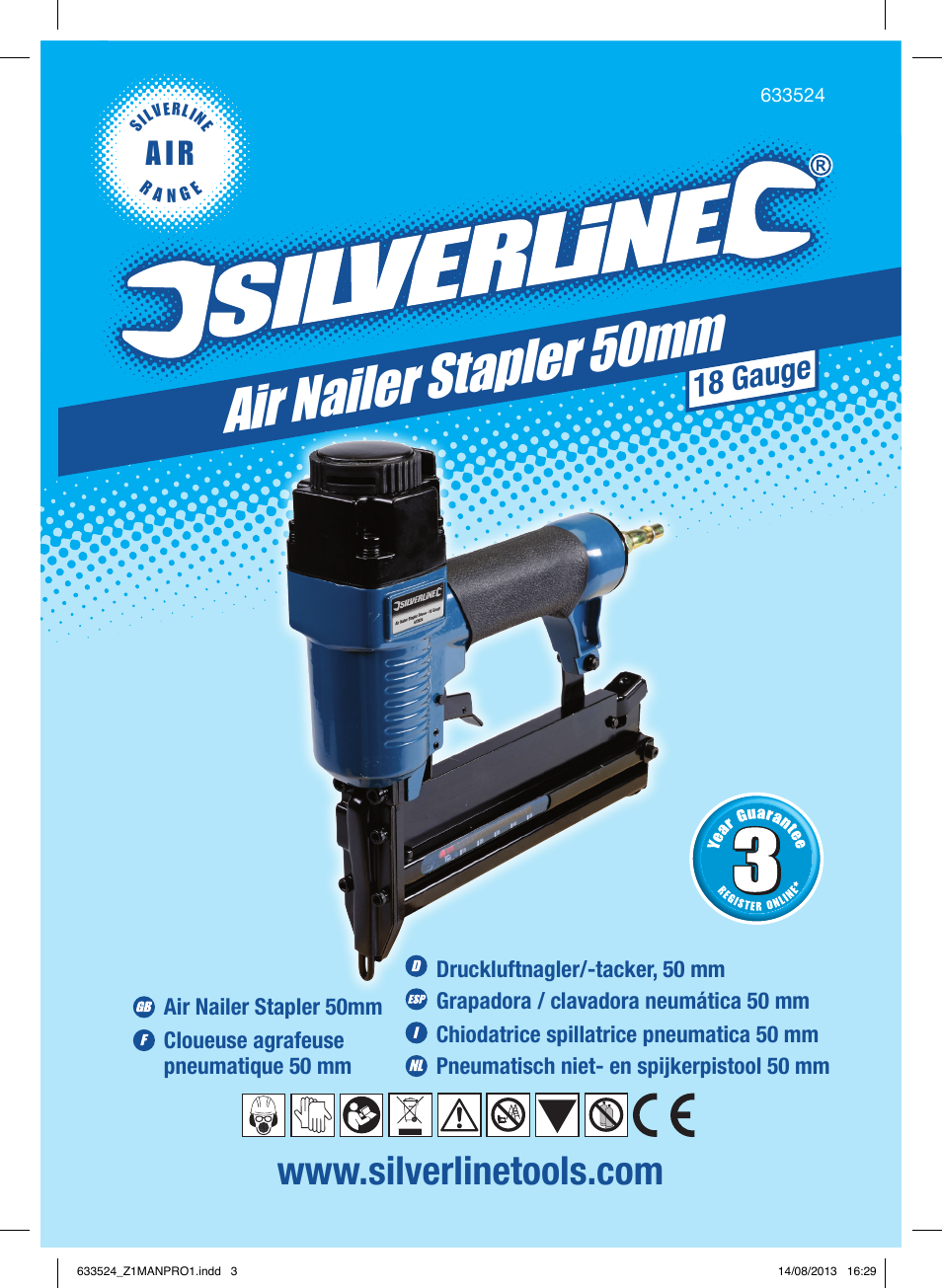 Air nailer stapler 50mm, A i r, 18 gauge | Silverline Air Nailer Stapler 50mm User Manual | Page 2 / 44