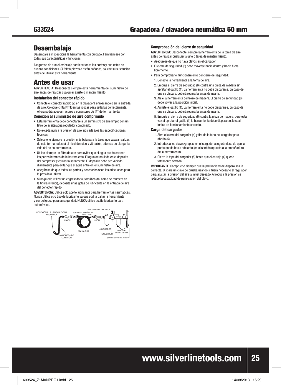Antes de usar | Silverline Air Nailer Stapler 50mm User Manual | Page 26 / 44