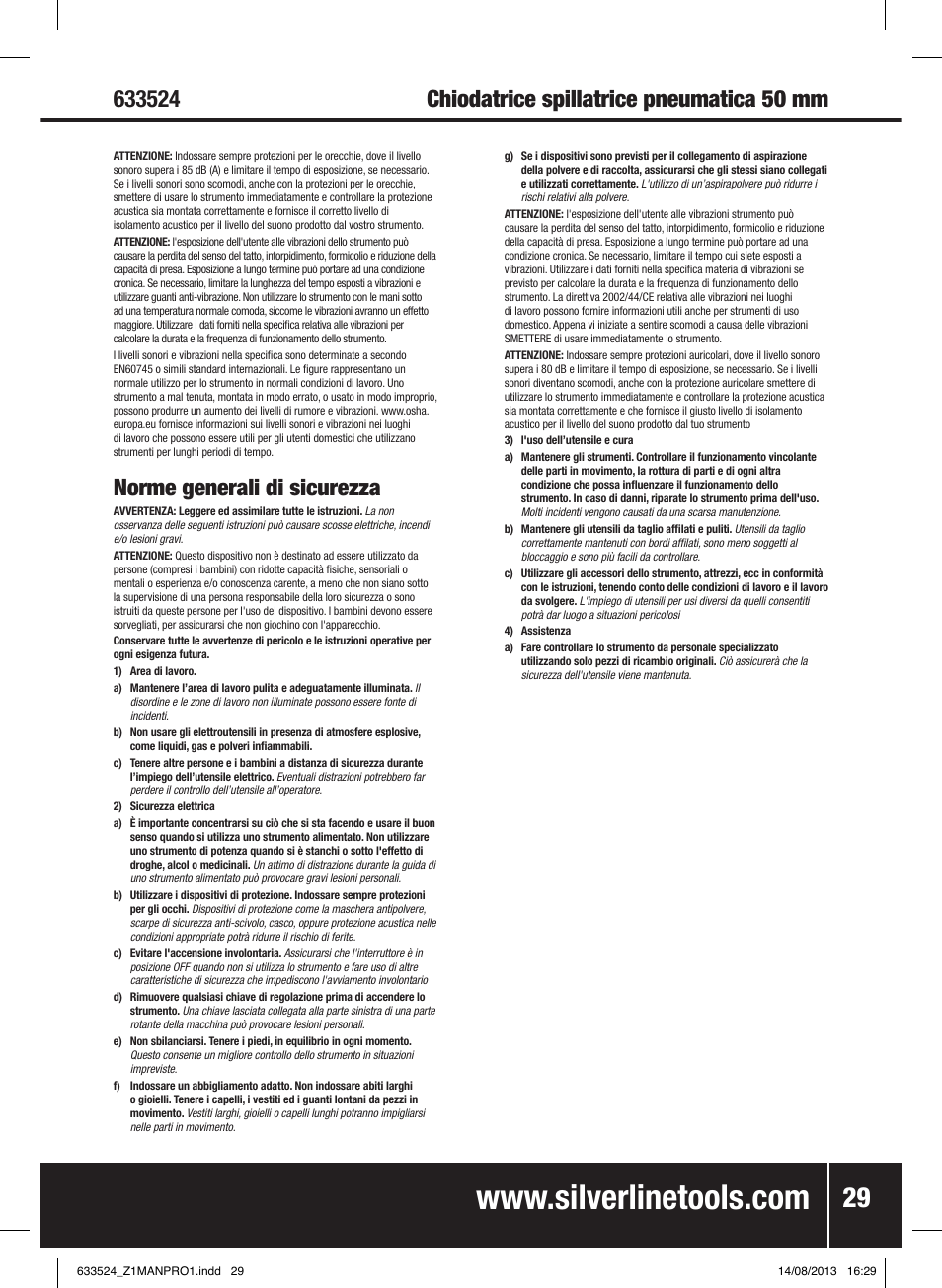 Norme generali di sicurezza | Silverline Air Nailer Stapler 50mm User Manual | Page 30 / 44