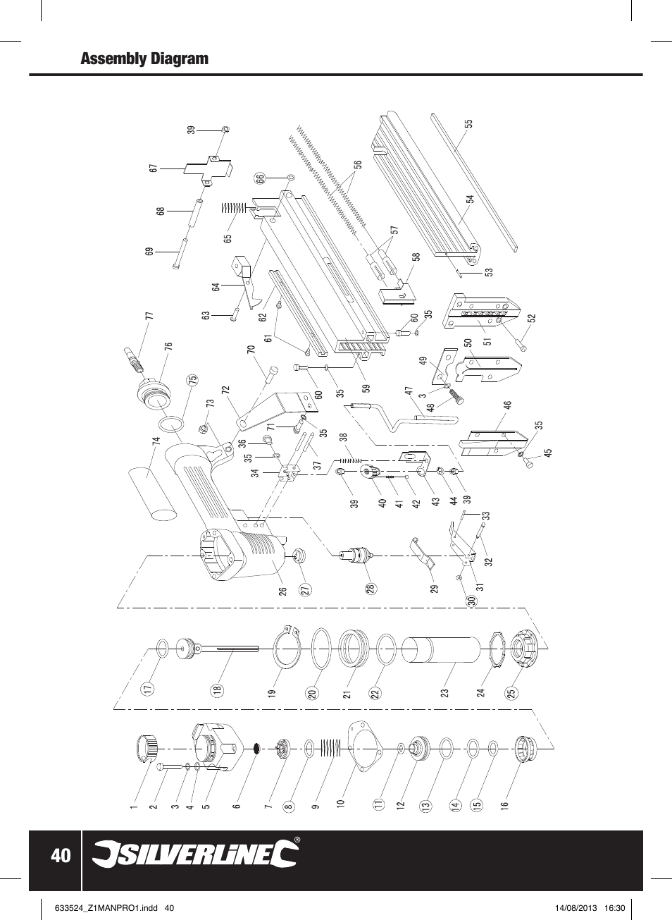 Assembly diagram | Silverline Air Nailer Stapler 50mm User Manual | Page 41 / 44