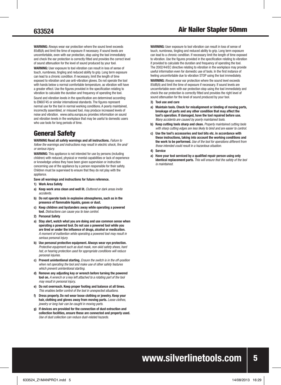 General safety | Silverline Air Nailer Stapler 50mm User Manual | Page 6 / 44