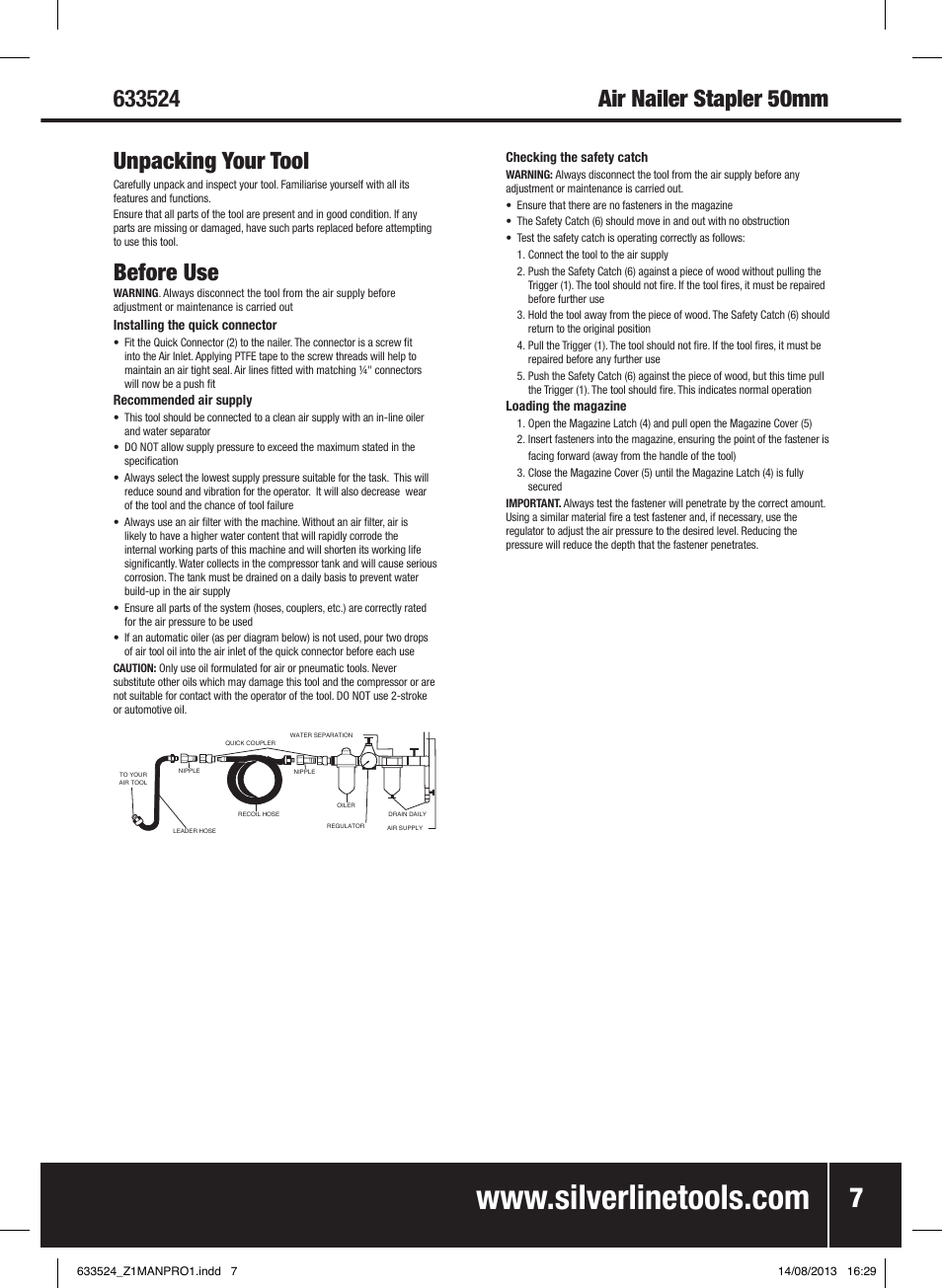 Before use | Silverline Air Nailer Stapler 50mm User Manual | Page 8 / 44