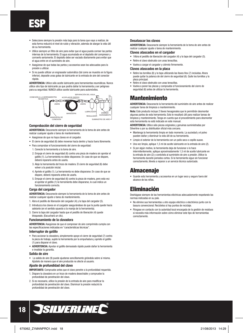 Mantenimiento, Almacenaje, Eliminación | Silverline Air Brad Nailer 32mm User Manual | Page 19 / 32