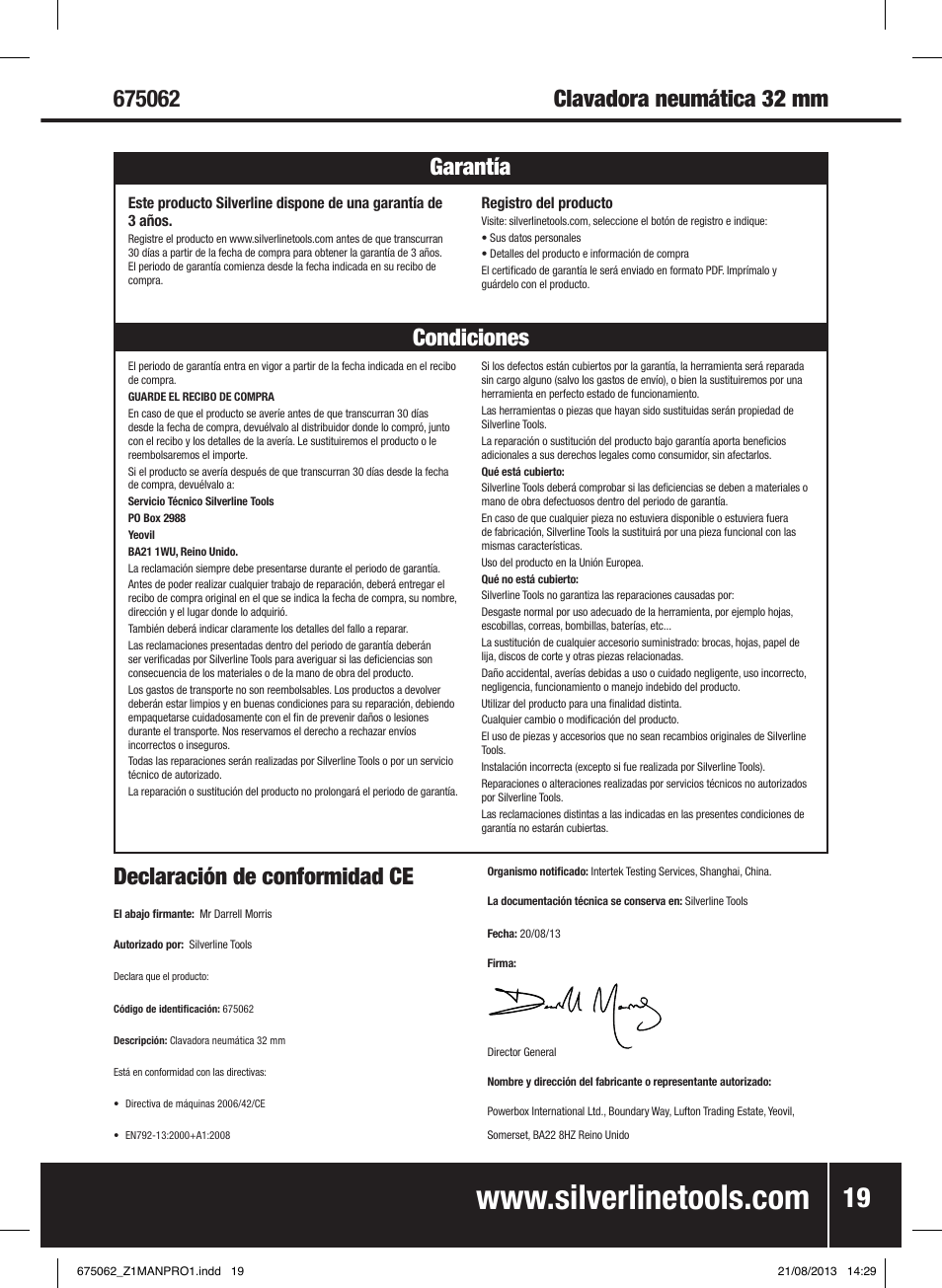 Garantía silverline tools condiciones garantía | Silverline Air Brad Nailer 32mm User Manual | Page 20 / 32