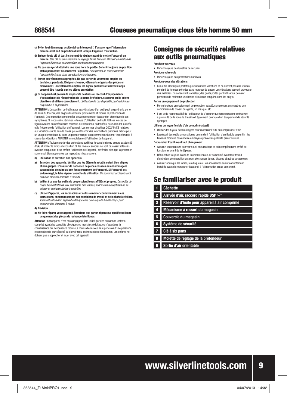 Se familiariser avec le produit | Silverline Air Brad Nailer 50mm User Manual | Page 10 / 32