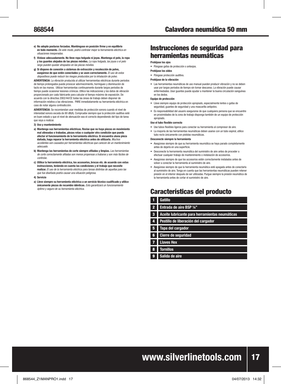 Características del producto | Silverline Air Brad Nailer 50mm User Manual | Page 18 / 32