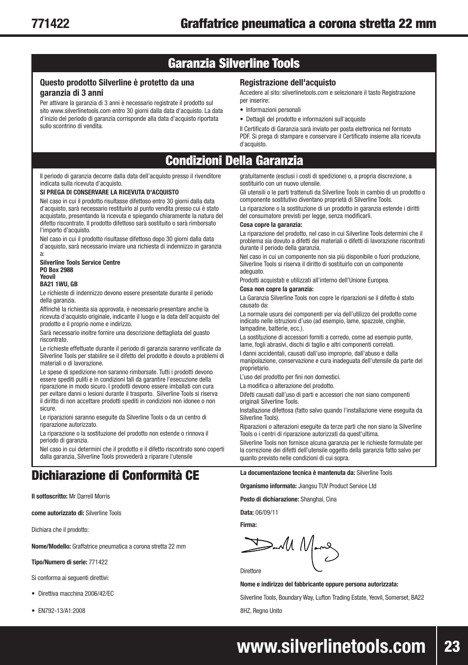 Dichiarazione di conformità ce | Silverline Air Narrow Crown Stapler 22mm User Manual | Page 24 / 28