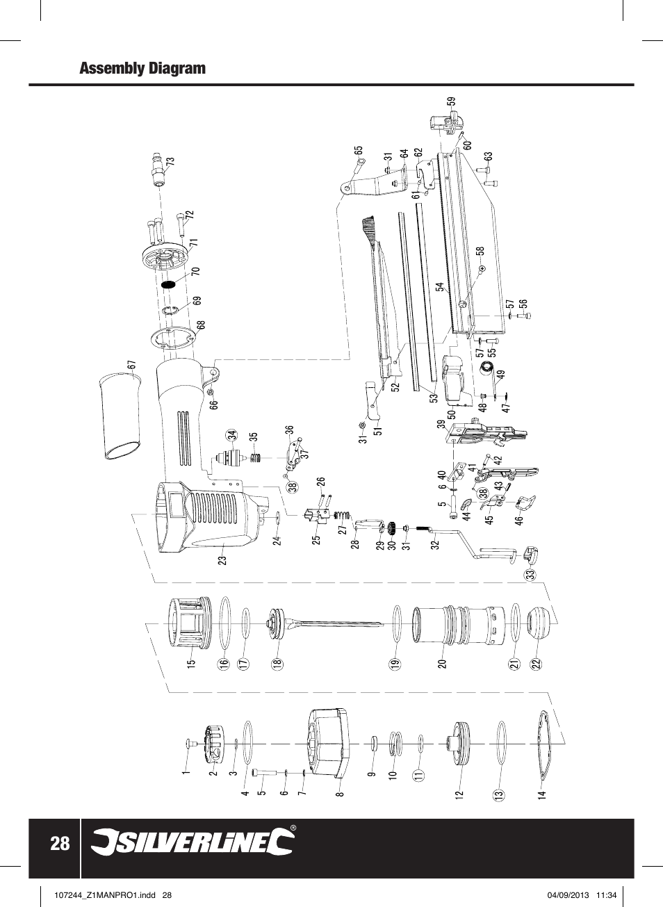 Assembly diagram | Silverline Air Finishing Nailer 50mm User Manual | Page 29 / 32