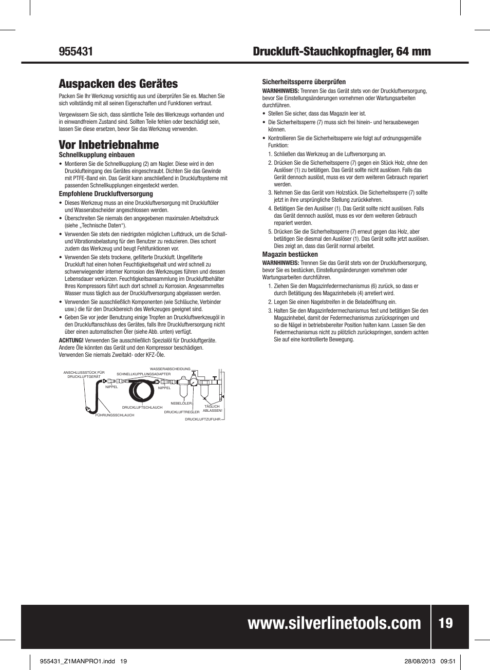 Vor inbetriebnahme | Silverline Air Finishing Nailer 64mm User Manual | Page 20 / 44