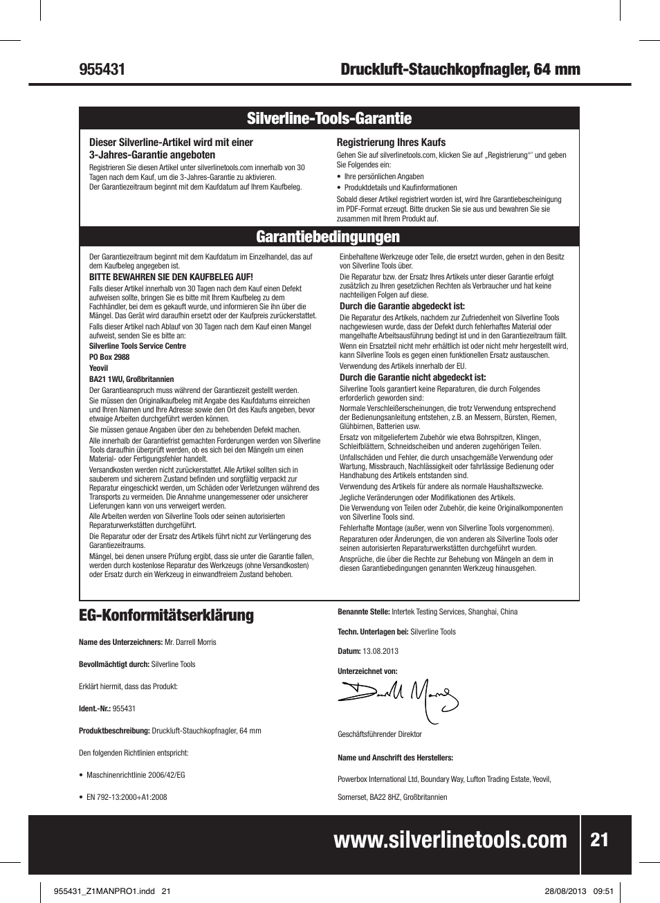 Garantiebedingungen silverline-tools-garantie | Silverline Air Finishing Nailer 64mm User Manual | Page 22 / 44