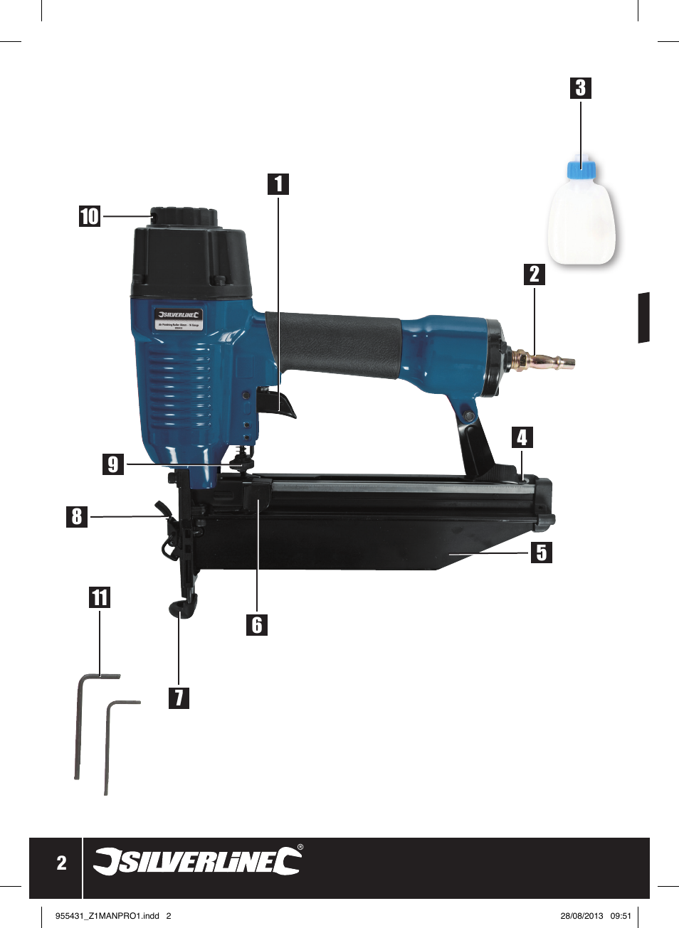 Air finishing n ailer 64mm | Silverline Air Finishing Nailer 64mm User Manual | Page 3 / 44