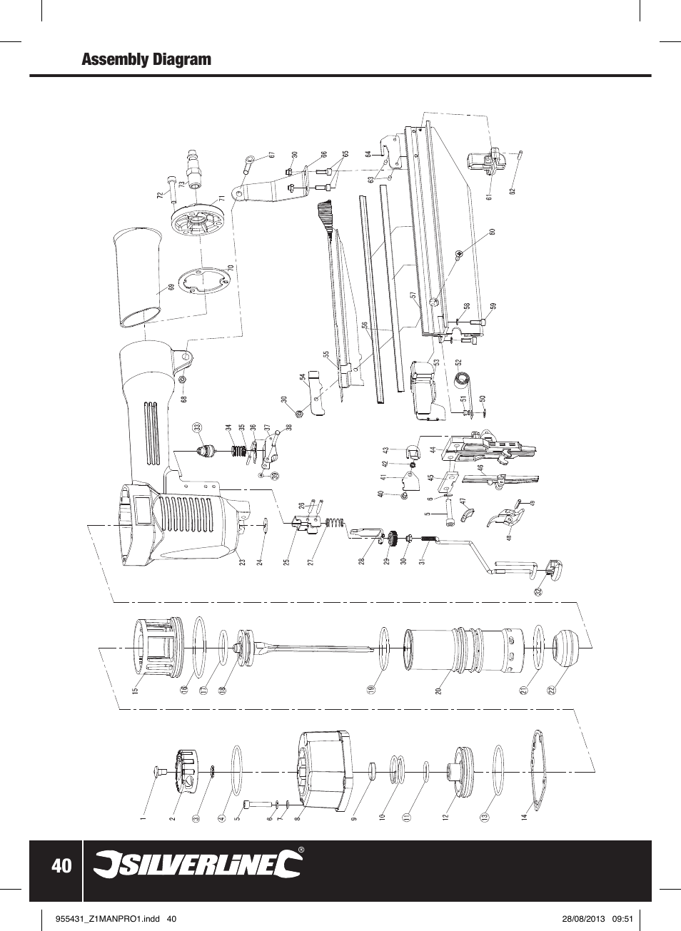 Assembly diagram | Silverline Air Finishing Nailer 64mm User Manual | Page 41 / 44