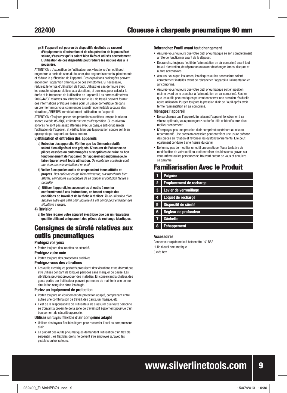 Familiarisation avec le produit | Silverline Air Framing Nailer 90mm User Manual | Page 10 / 32