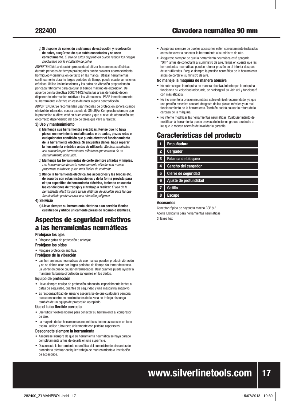 Características del producto | Silverline Air Framing Nailer 90mm User Manual | Page 18 / 32