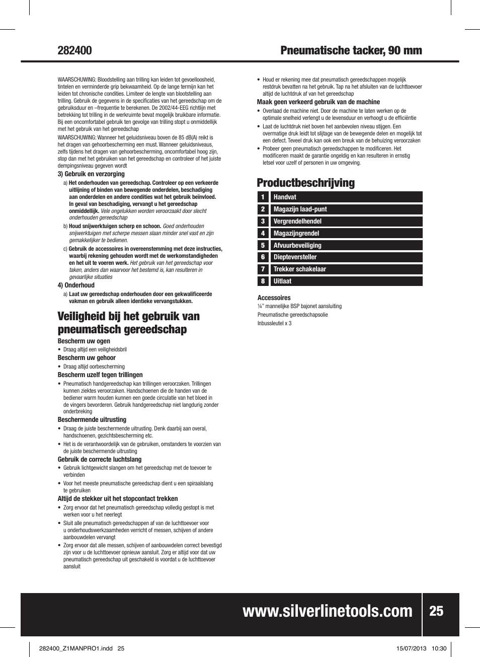 Productbeschrijving | Silverline Air Framing Nailer 90mm User Manual | Page 26 / 32