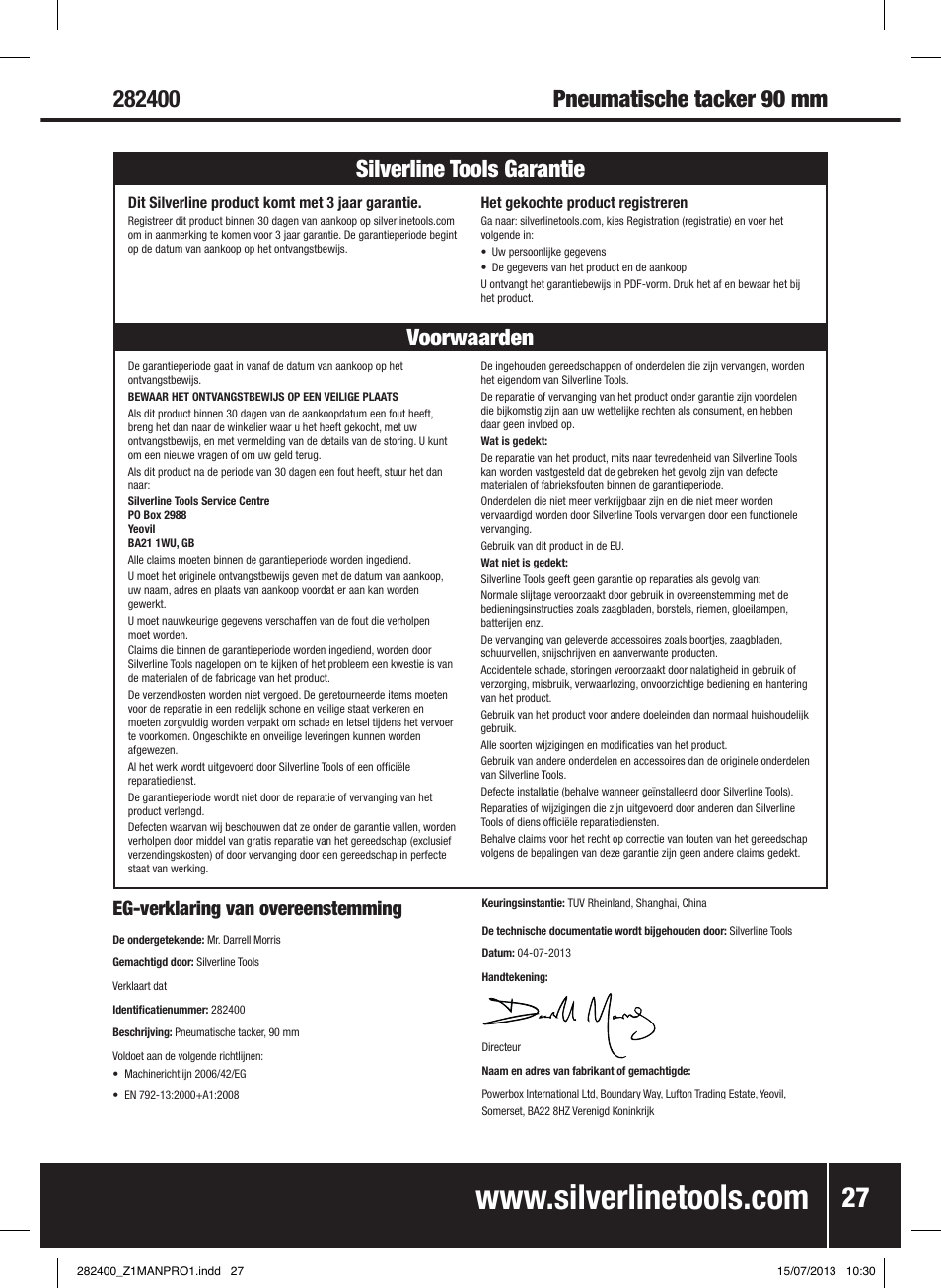 Eg-verklaring van overeenstemming | Silverline Air Framing Nailer 90mm User Manual | Page 28 / 32