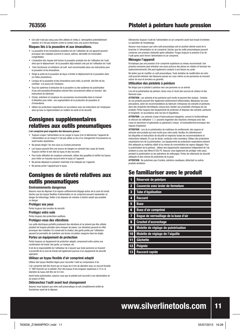 Pistolet à peinture haute pression, Se familiariser avec le produit | Silverline Spray Gun High Pressure User Manual | Page 12 / 44