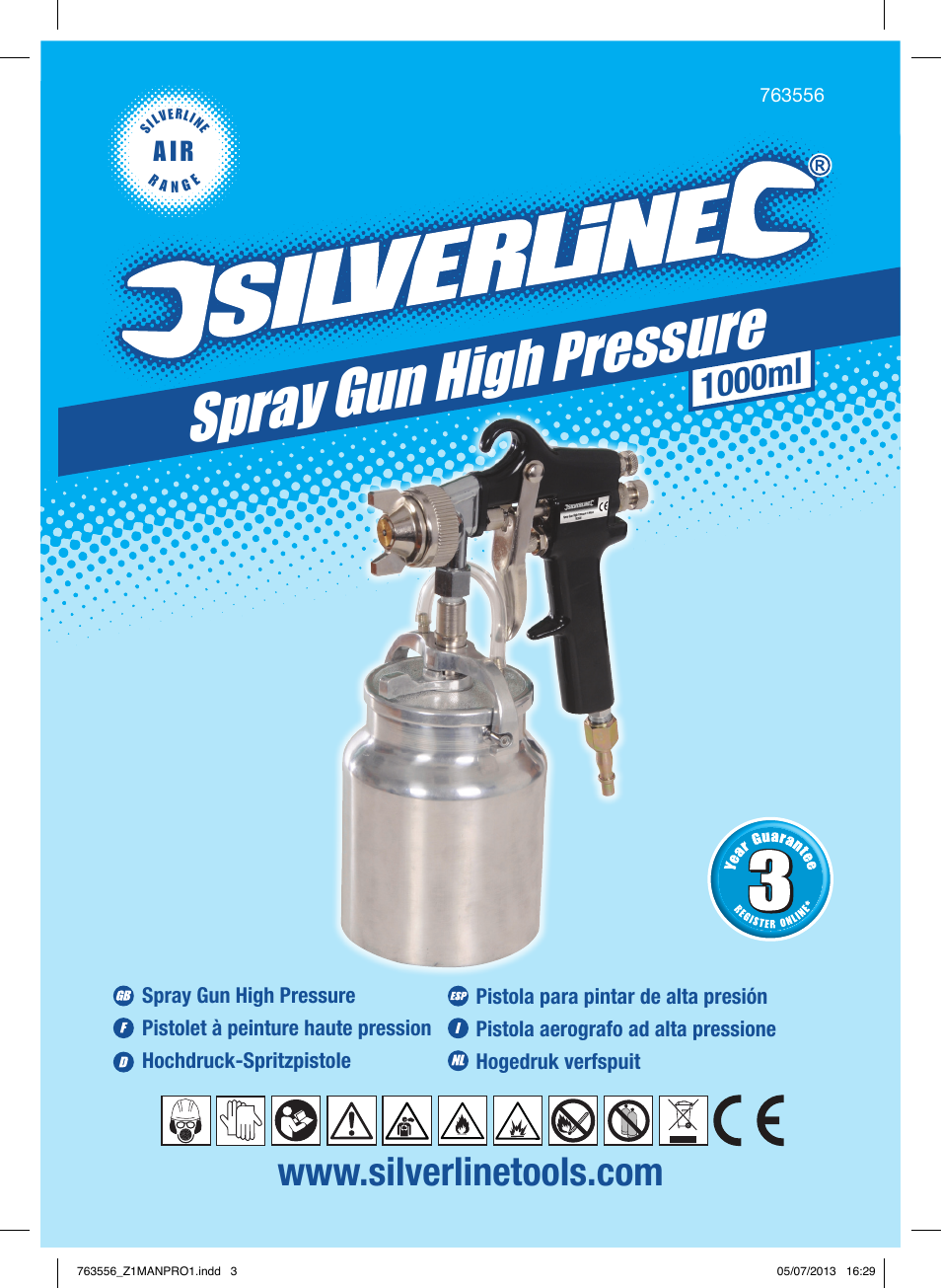 Spray gun high pressure, 1000ml, A i r | Silverline Spray Gun High Pressure User Manual | Page 2 / 44