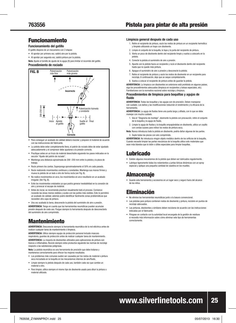 Pistola para pintar de alta presión funcionamiento, Mantenimiento, Lubricado | Almacenaje, Eliminación, Fig. b | Silverline Spray Gun High Pressure User Manual | Page 26 / 44