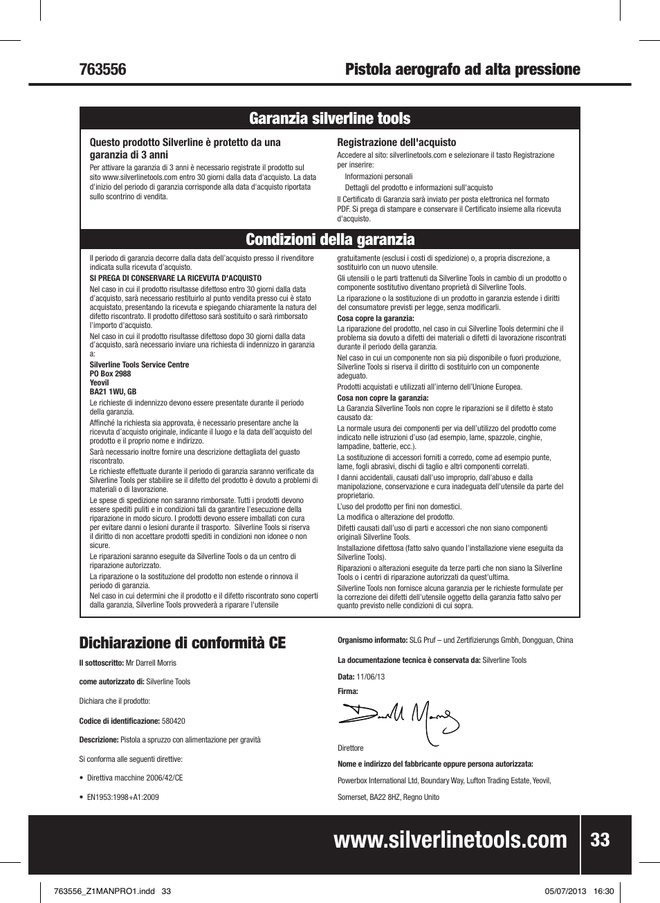 Dichiarazione di conformità ce | Silverline Spray Gun High Pressure User Manual | Page 34 / 44