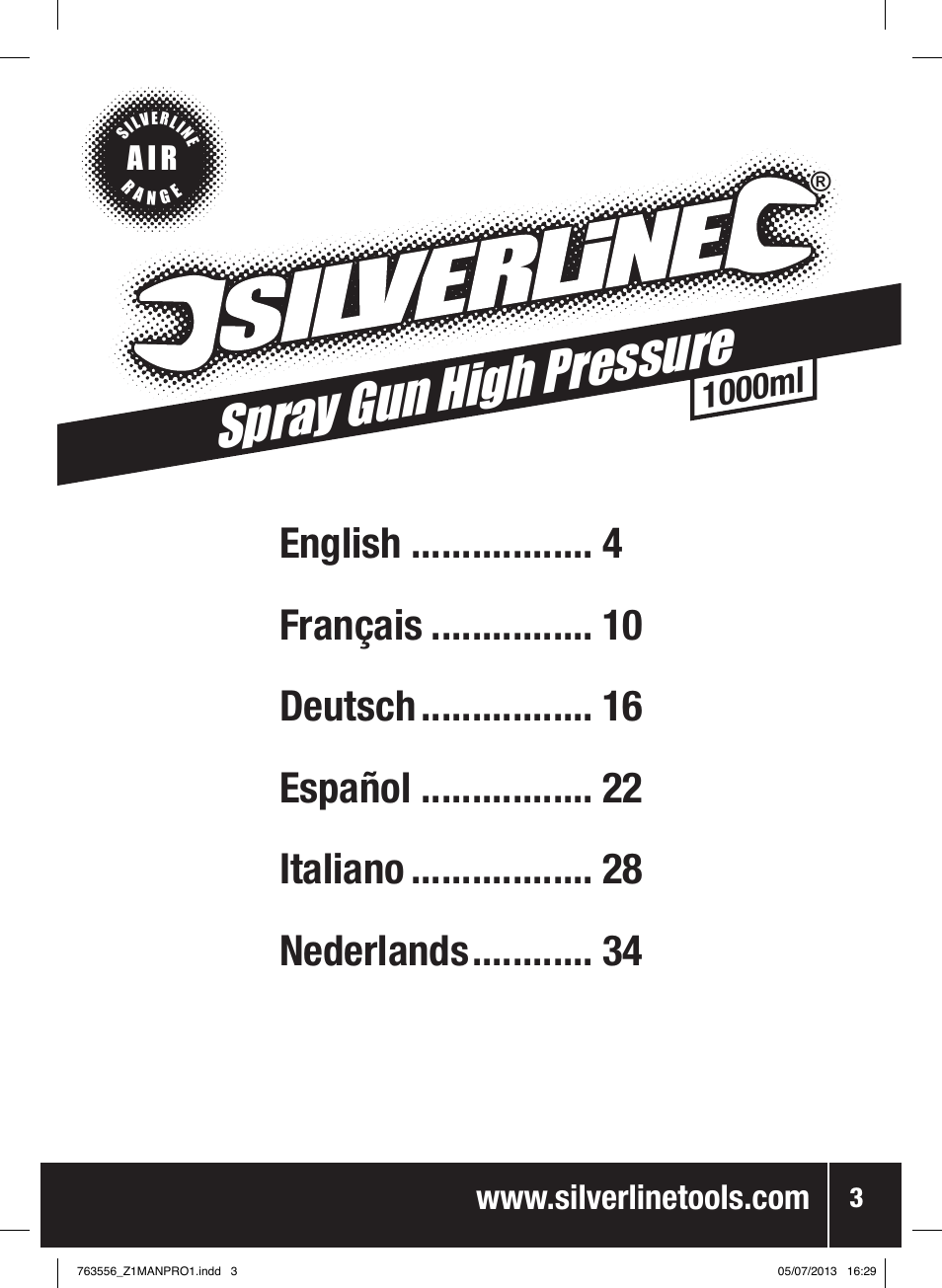 Spray gun high pressure, 1000ml | Silverline Spray Gun High Pressure User Manual | Page 4 / 44