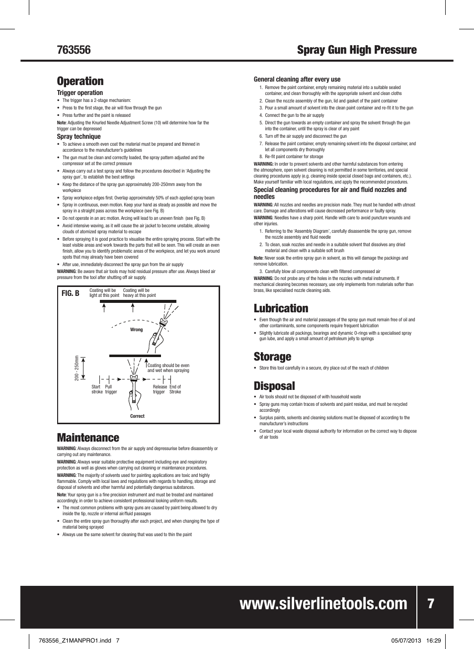 Spray gun high pressure, Lubrication, Storage | Disposal, Maintenance, Fig. b | Silverline Spray Gun High Pressure User Manual | Page 8 / 44