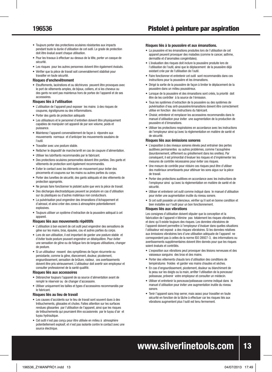 Pistolet à peinture par aspiration | Silverline Spray Gun Suction Feed User Manual | Page 14 / 56