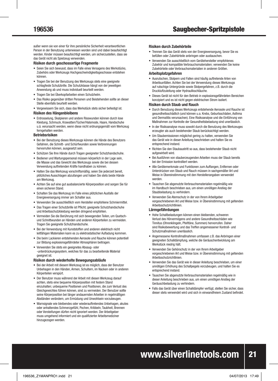 Saugbecher-spritzpistole | Silverline Spray Gun Suction Feed User Manual | Page 22 / 56