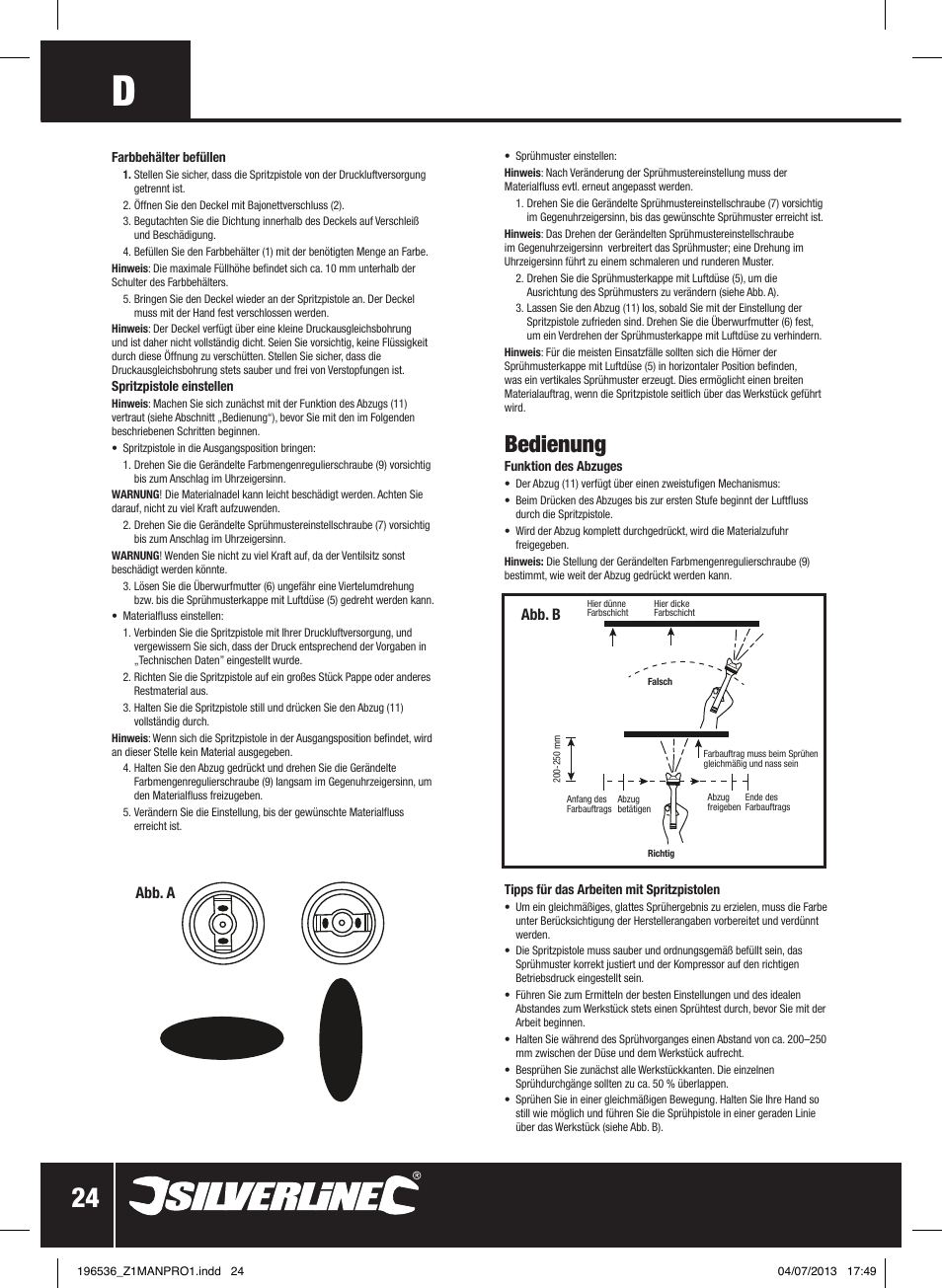 Bedienung, Abb. a abb. b | Silverline Spray Gun Suction Feed User Manual | Page 25 / 56