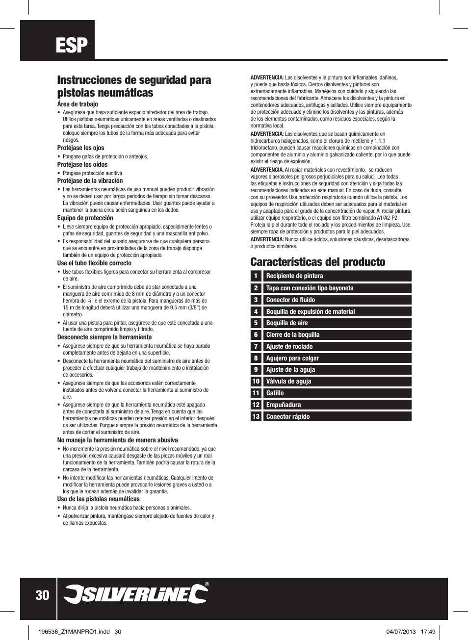 Características del producto | Silverline Spray Gun Suction Feed User Manual | Page 31 / 56
