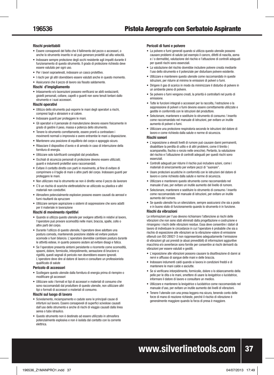 Pistola aerografo con serbatoio aspirante | Silverline Spray Gun Suction Feed User Manual | Page 38 / 56