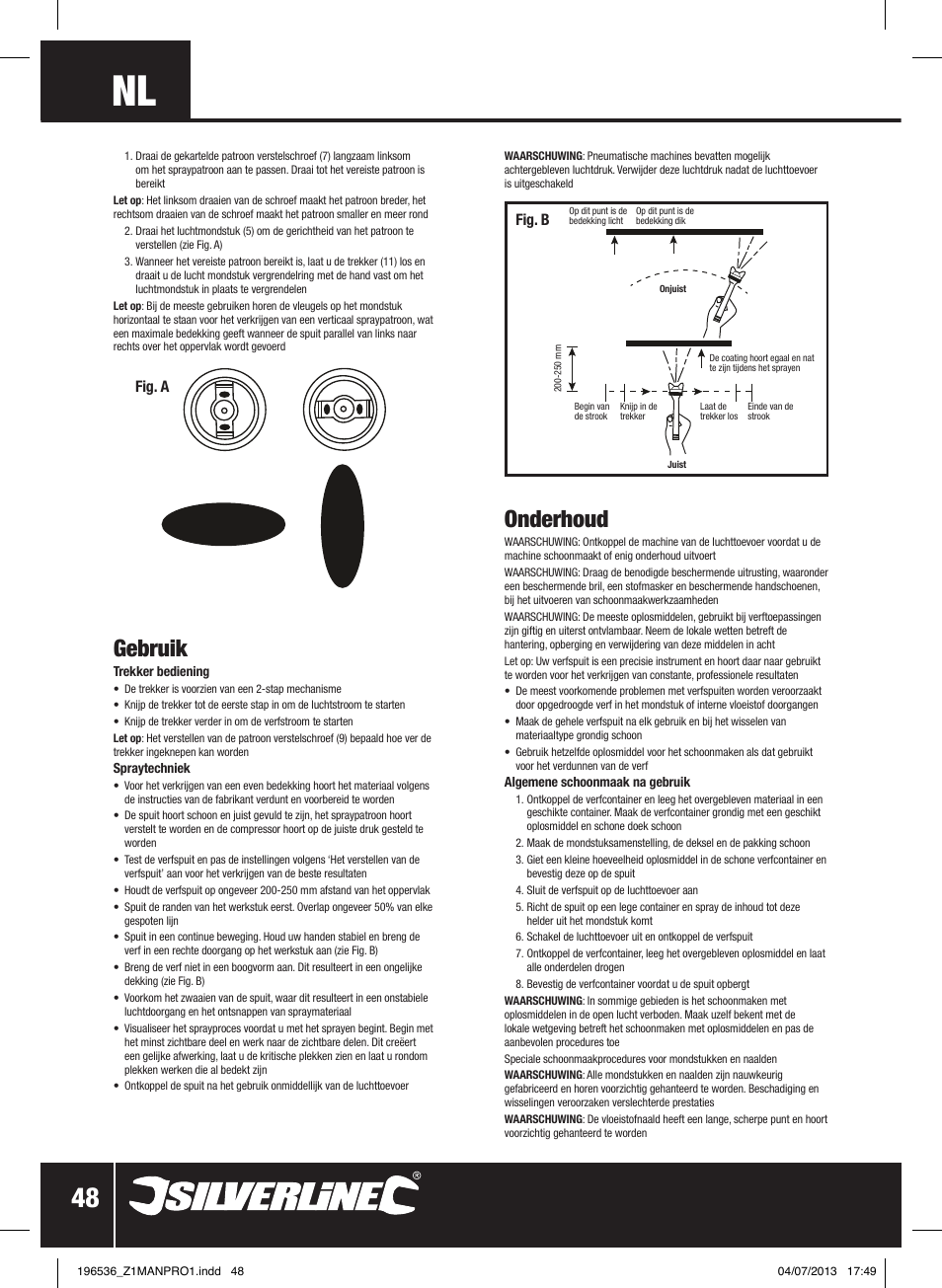 Gebruik, Onderhoud | Silverline Spray Gun Suction Feed User Manual | Page 49 / 56