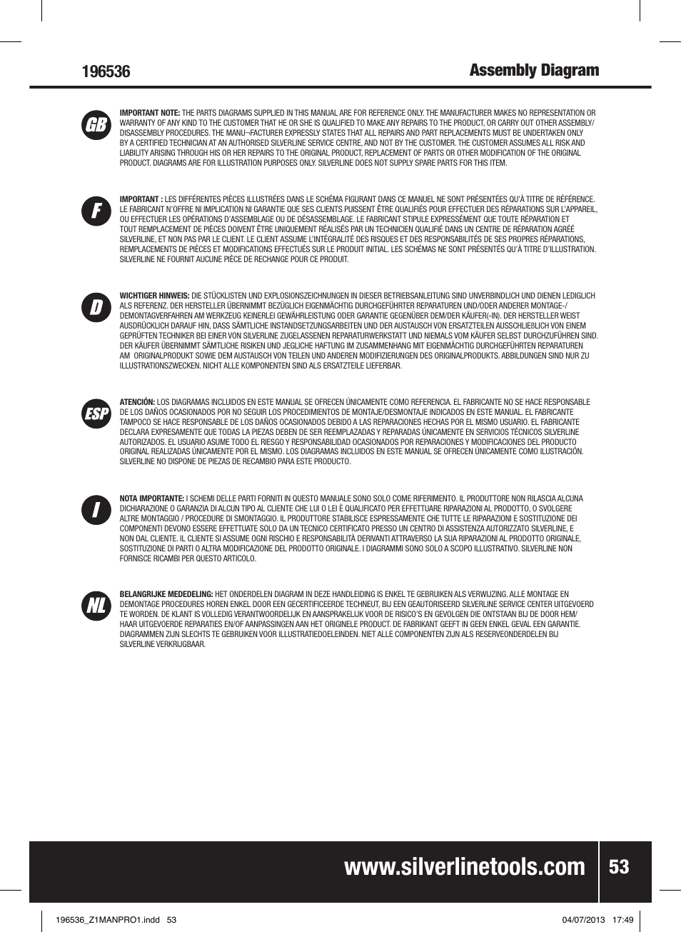 Silverline Spray Gun Suction Feed User Manual | Page 54 / 56