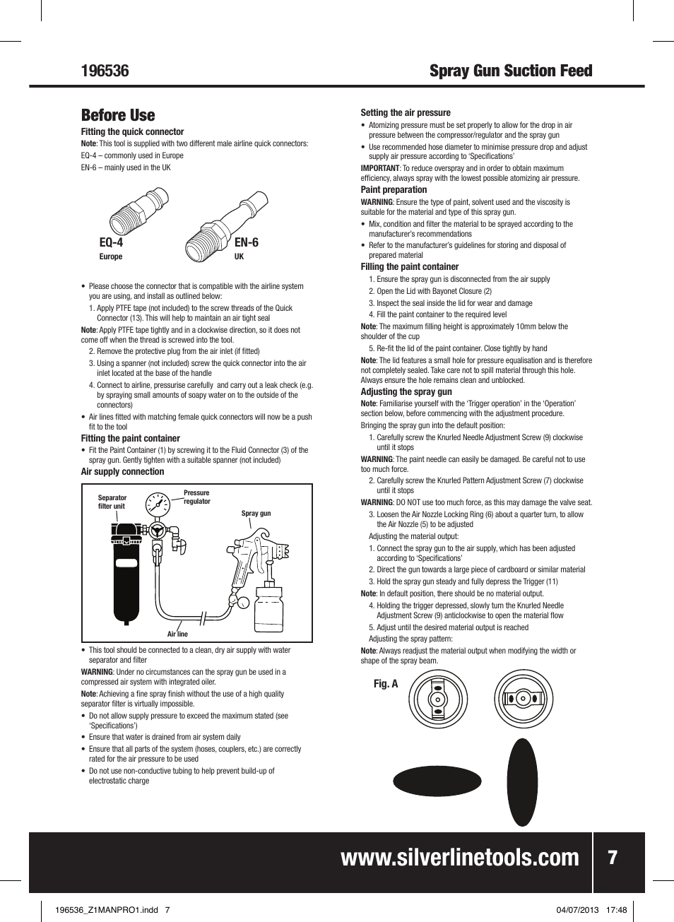 Spray gun suction feed, Before use, Eq-4 | En-6 | Silverline Spray Gun Suction Feed User Manual | Page 8 / 56