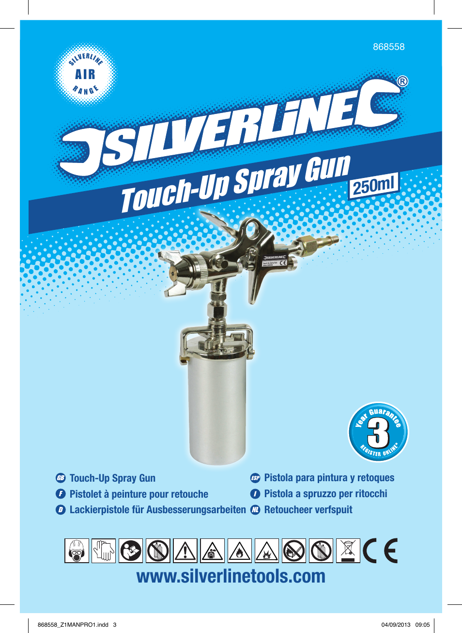 Touch-up spray gun, 250ml, A i r | Silverline Spray Gun Touch Up User Manual | Page 2 / 44