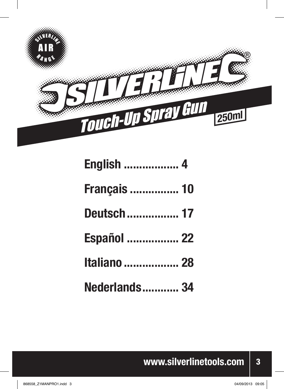 Touch-up spray gun, 250ml | Silverline Spray Gun Touch Up User Manual | Page 4 / 44