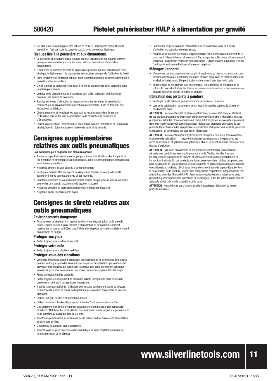 Silverline Gravity Feed HVLP Spray Gun User Manual | Page 12 / 44