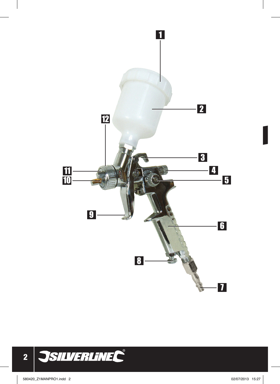 Silverline Gravity Feed HVLP Spray Gun User Manual | Page 3 / 44