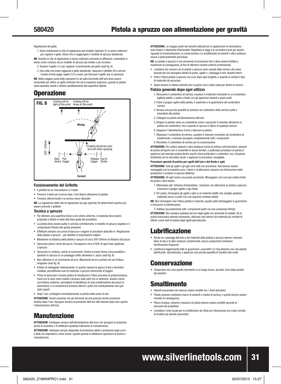 Pistola a spruzzo con alimentazione per gravità, Operazione, Manutenzione | Lubrificazione, Conservazione, Smaltimento, Fig. b | Silverline Gravity Feed HVLP Spray Gun User Manual | Page 32 / 44