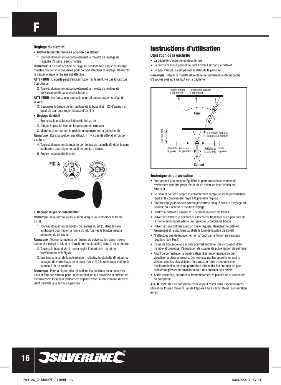 Instructions d’utilisation, Fig. a | Silverline Gravity Feed Spray Gun User Manual | Page 17 / 56