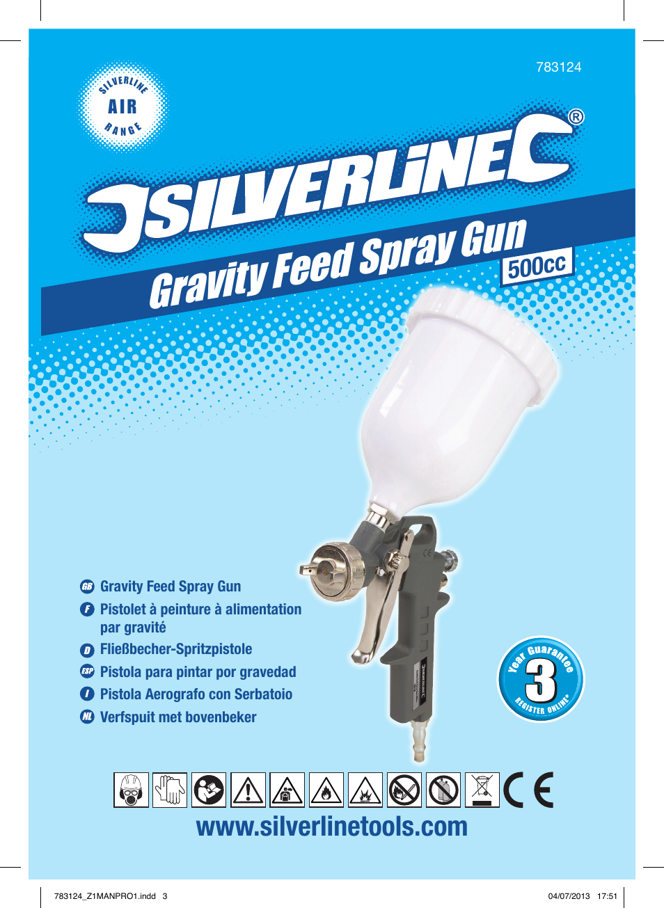 Gravity feed spray gun, 500cc, A i r | Silverline Gravity Feed Spray Gun User Manual | Page 2 / 56