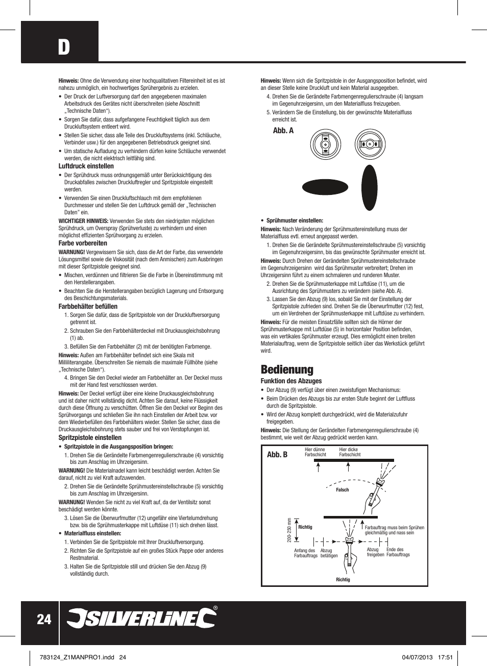 Bedienung, Abb. a, Abb. b | Silverline Gravity Feed Spray Gun User Manual | Page 25 / 56