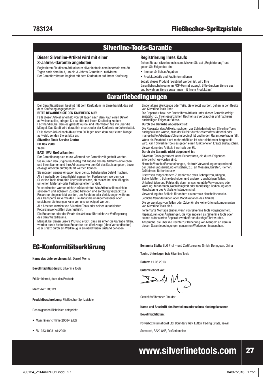 Garantiebedingungen silverline-tools-garantie | Silverline Gravity Feed Spray Gun User Manual | Page 28 / 56