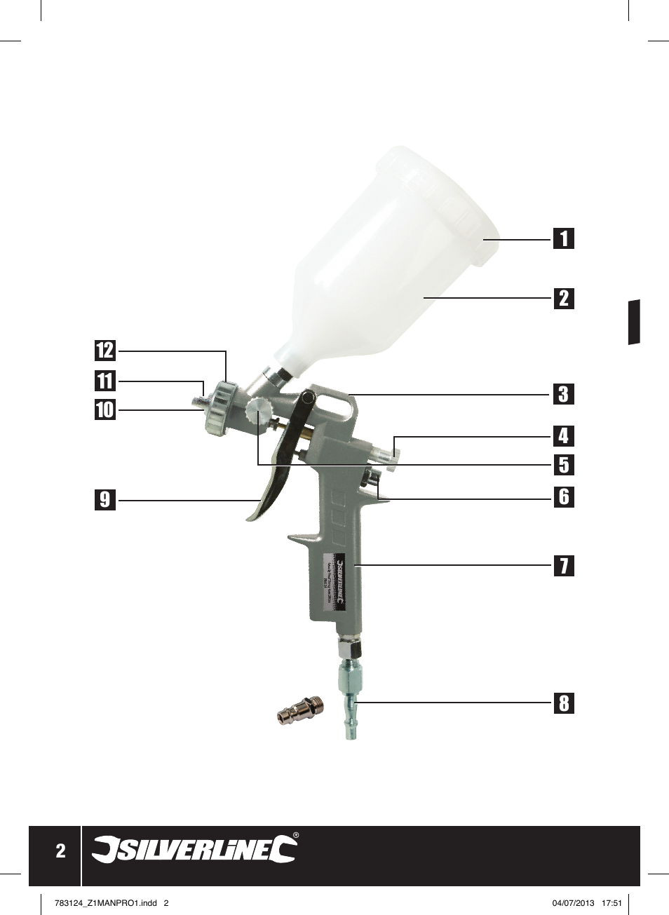 Silverline Gravity Feed Spray Gun User Manual | Page 3 / 56