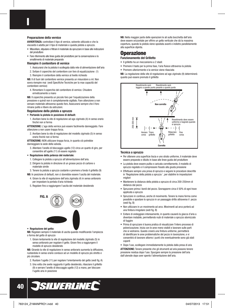 Operazione, Fig. a | Silverline Gravity Feed Spray Gun User Manual | Page 41 / 56