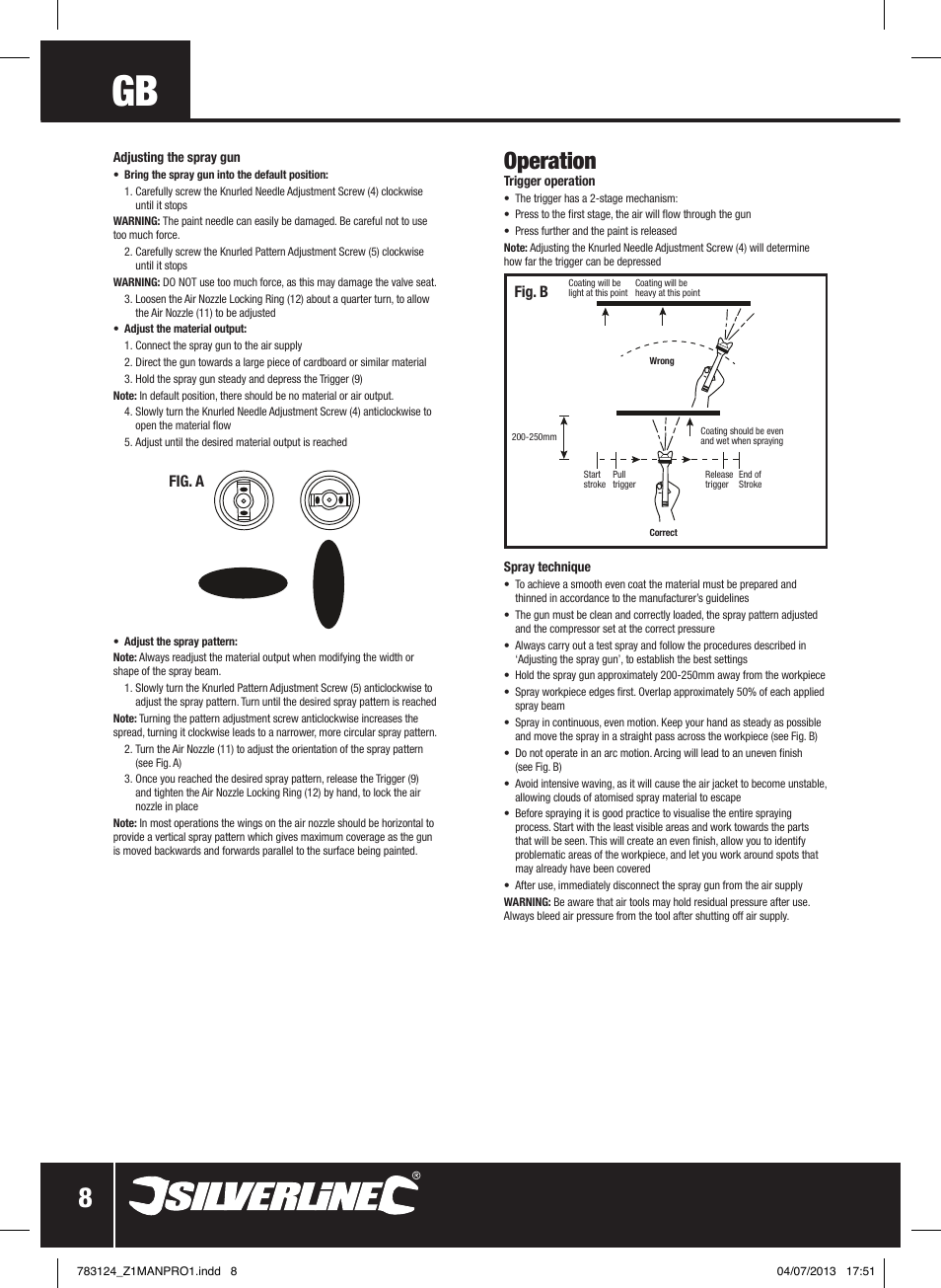 Operation, Fig. a | Silverline Gravity Feed Spray Gun User Manual | Page 9 / 56