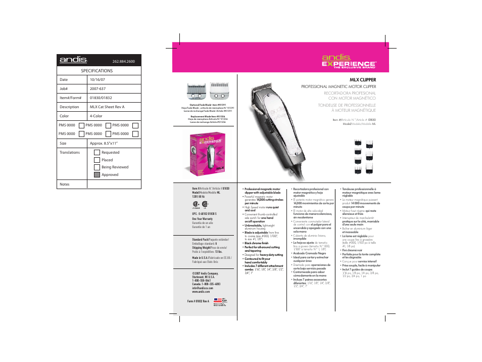 Andis Company ML User Manual | 1 page