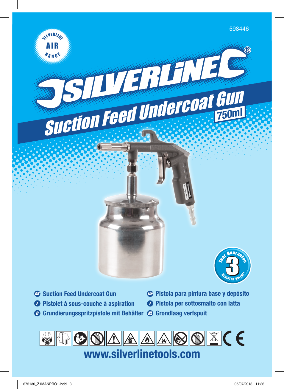 Suction feed und ercoat gun, 750ml, A i r | Silverline Suction Feed Undercoat Gun User Manual | Page 2 / 44